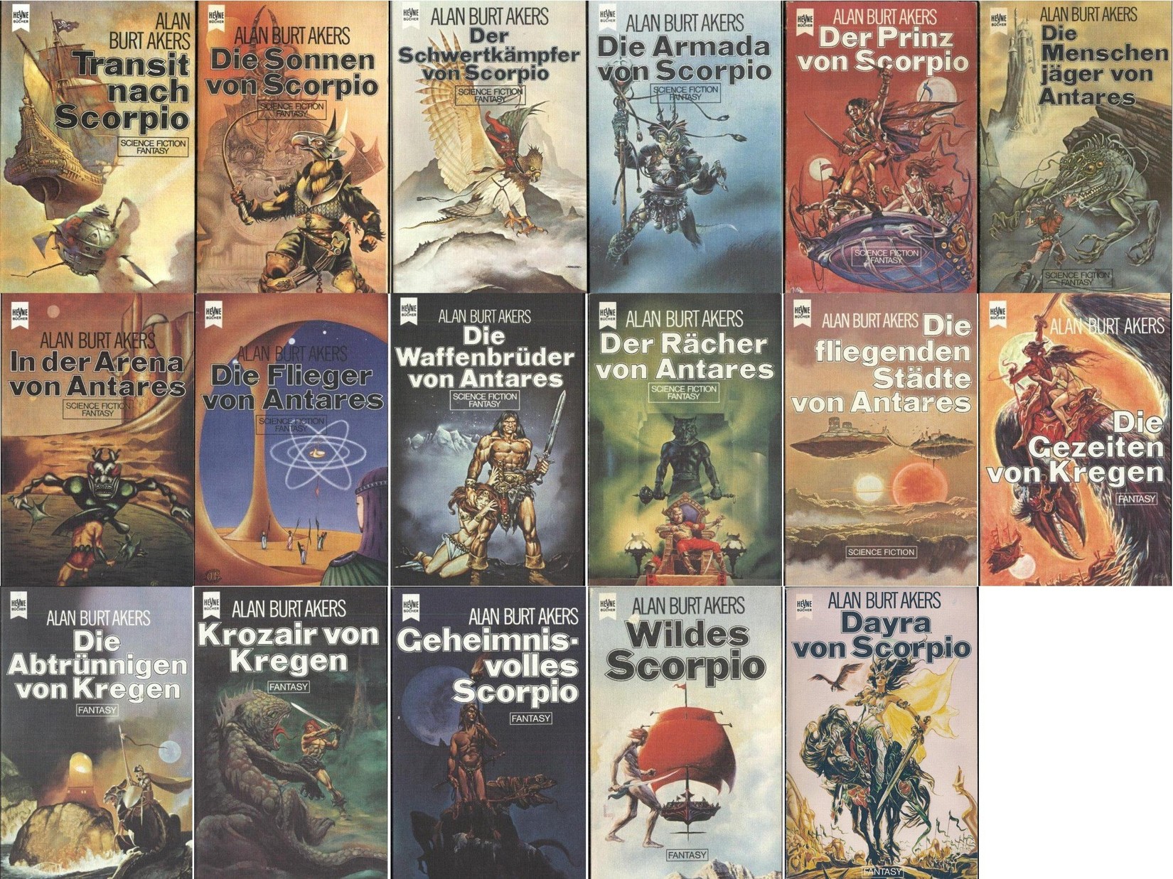 Band 1 bis 17 der Saga um Dray Prescot (Transit nach Scorpio - Die Sonnen von Scorpio - Der Schwertkämpfer von Scorpio - Die Armada von Scorpio - Der Prinz von Scorpio - Die Menschenjäger von Antares - In der Arena von Antares - Die Flieger von Antares - Die Waffenbrüder von Antares - Der Rächer von Antares - Die fliegenden Städte von Antares - Die Gezeiten von Kregen - Die Abtrünnigen von Kregen - Krozair von Kregen - Geheimnisvolles Scorpio - Wildes Scorpio - Dayra von Scorpio)
